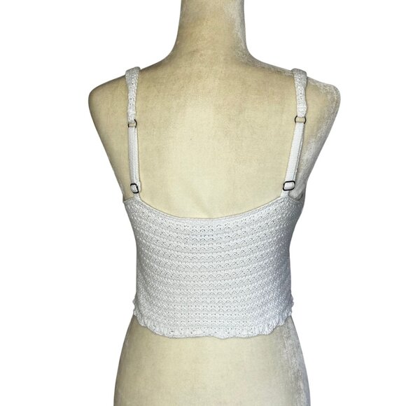 Hollister Crochet Tank Large White Cropped Festival Boho Fairy Adjustable Straps - Picture 5 of 9